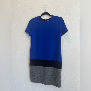 Vince Camuto Royal Blue Black Tweed Color Block Short Sleeve Dress Size‎ 2